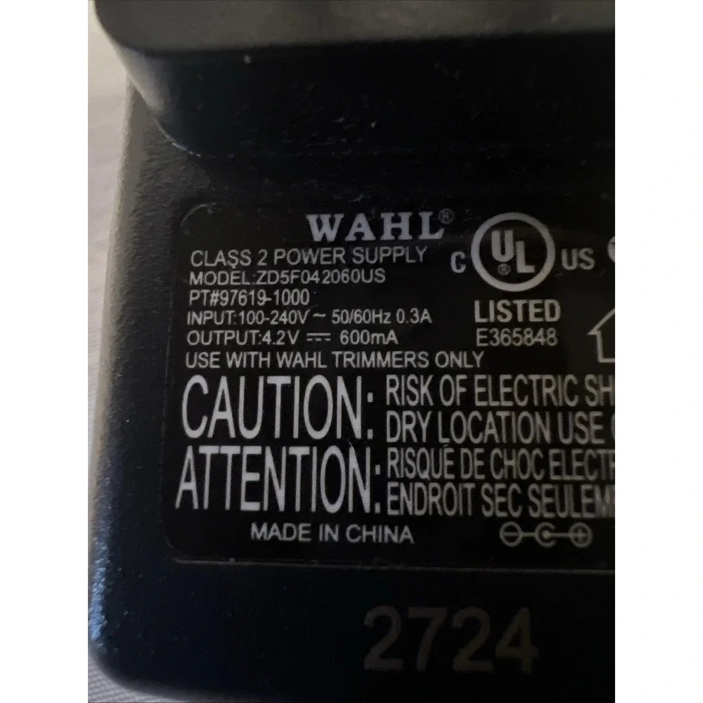 WAHL Class 2 Trimmer Clipper Power Supply Adapter  ZD5F042060US  2724 4.2V 600mA